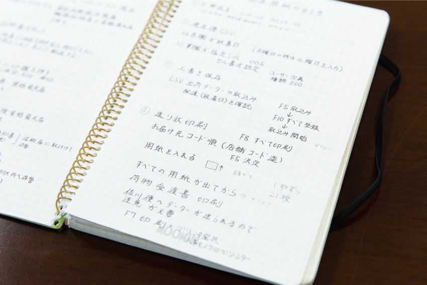 仕事の手順が丁寧に書き込まれた丹野さんのノート