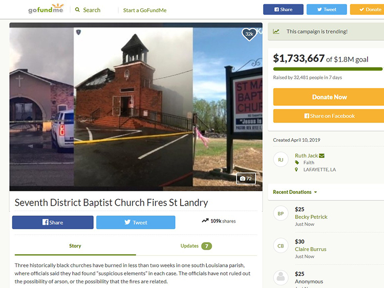 教会再建のための寄付を呼びかけるクラウドファンディングのサイト