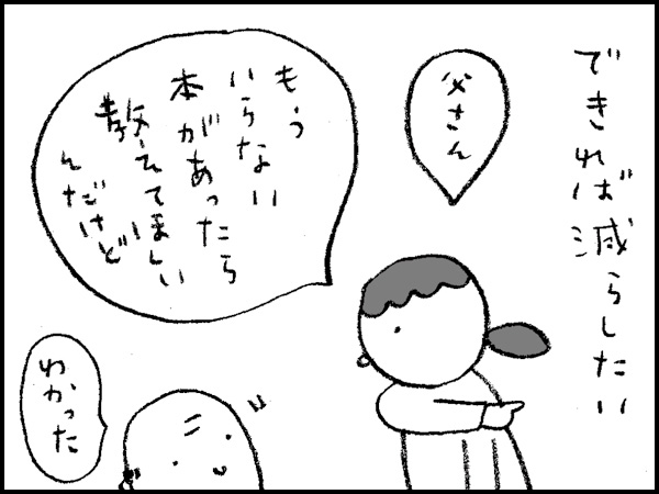 できれば減らしたい「父さん、もういらない本があったら教えてほしいんだけど」「わかった」