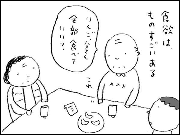 食欲は、ものすごいある「りんご、父さん全部食べていい?」これ