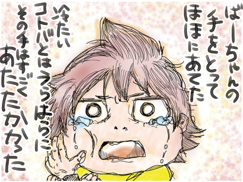 ばーちゃんの手をとってほほにあてた。冷たいコトバとはうらはらにその手はすごくあたたかかった