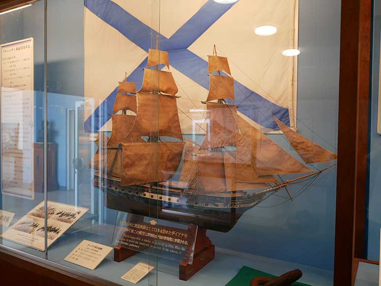 戸田造船郷土資料博物館に展示されているディアナ号の模型(撮影:服部倫卓、以下同様)