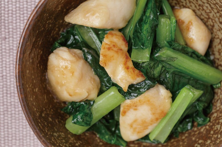 鶏ささみと小松菜の炒め物