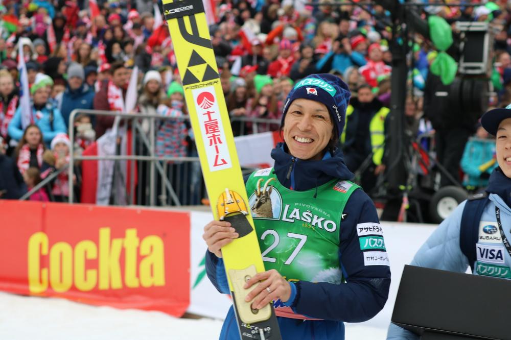 プラニツァの最終戦で3位に入った葛西紀明の笑顔