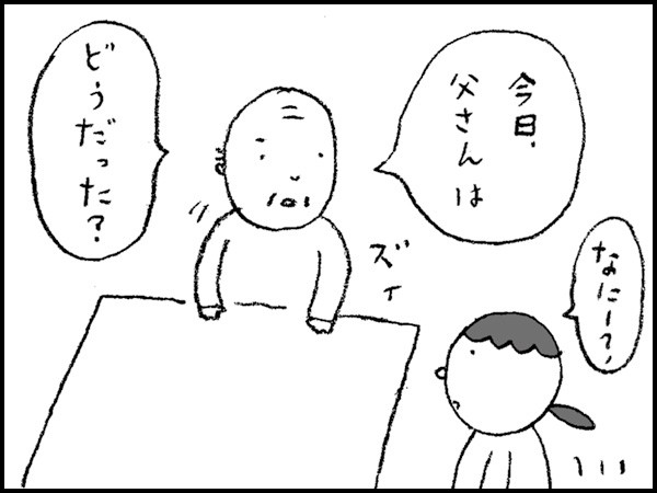 「なにー?」「今日、父さんはどうだった?」