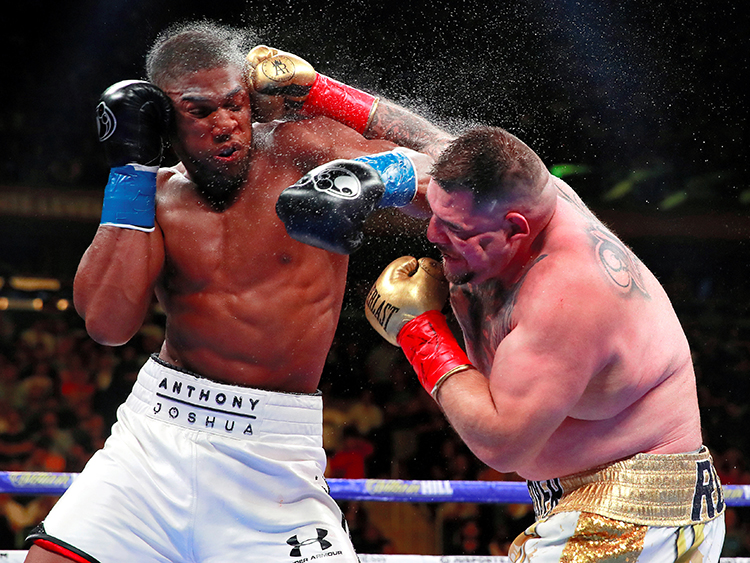 Boxing - Anthony Joshua v Andy Ruiz Jr - WBA Super, IBF, WBO & IBO World Heavyweight Titles - Madison Square Garden, New York, United States - June 1, 2019 Andy Ruiz Jr in action with Anthony Joshua Action Images via Reuters/Andrew Couldridge