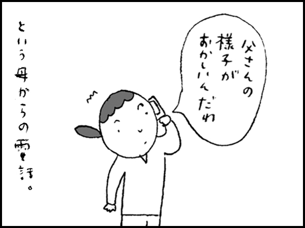 「父さんの様子がおかしいんだわ」という母からの電話。