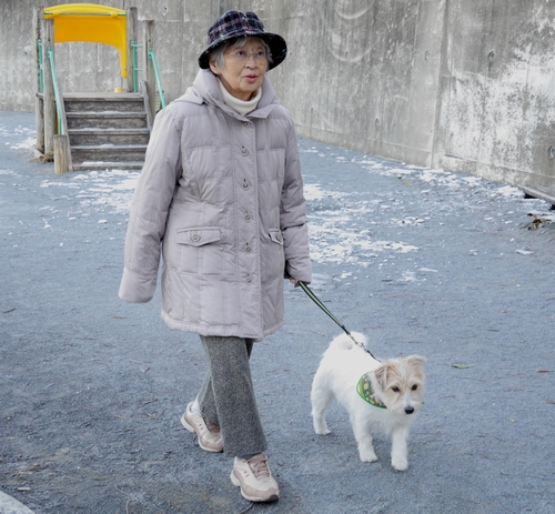パクを散歩させる潤子さん