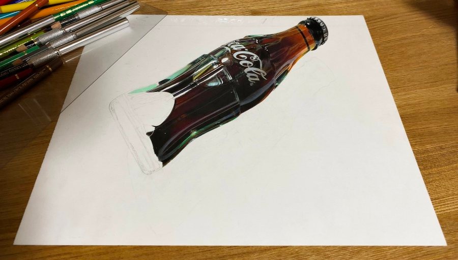 色鉛筆でコカ コーラ描きました 高校生から進化 よりリアルになった絵に ガラスのツルツル感やばい まいどなニュース
