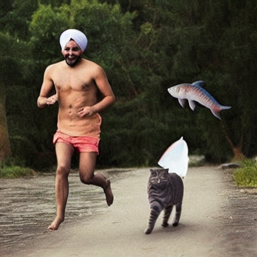 お魚くわえたドラ猫追っかけて お絵描きaiに サザエさん オープニング曲を入力 なぜか半裸のインド人が猫と戯れる絵に まいどなニュース