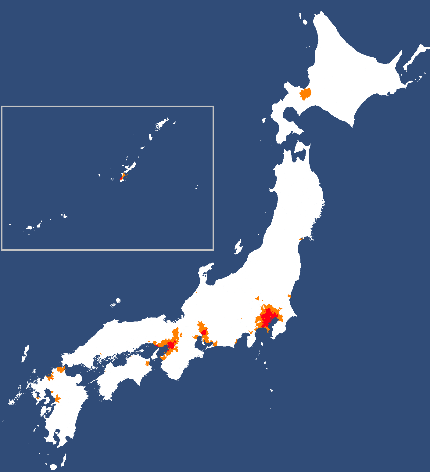 日本の人口の半分が色の塗られた場所に住んでいます 人口密度で色分けされた地図が話題 こんなに偏っていたとは まいどなニュース 日本の人口の半分が色の塗られた場所に住んでいます 人口密度で色分けされた地図が話題 こんなに偏っていたとは まいどなニュース