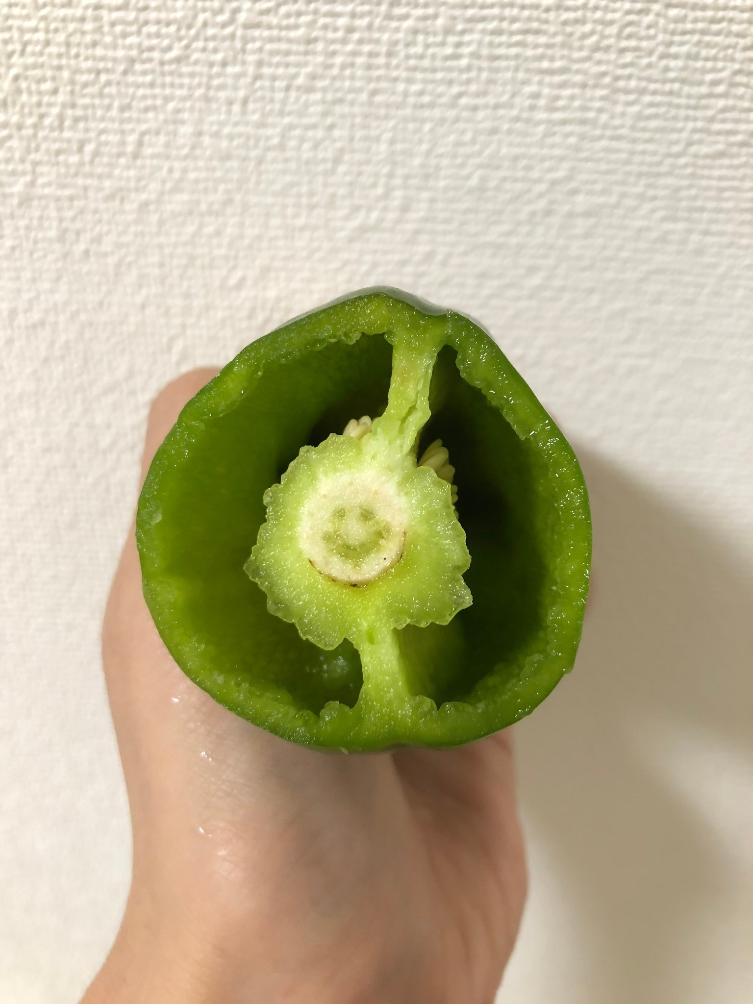 ピーマンの切り口に 顔 みーっけ ニコちゃんマーク ムンクの 叫び やアンパンマンも まいどなニュース