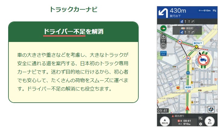 ナビタイムジャパンのトラックカーナビの画像